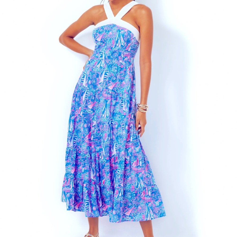 Lilly Pulitzer Jenette Halter Dress Cotton sailboat print